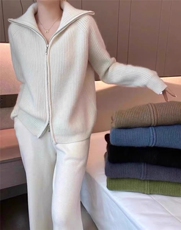 冬季羊绒衫女高领毛衣开衫双拉链纯色外套简约外搭针织打底羊毛衫，女装羊毛衫，冀清阳荣