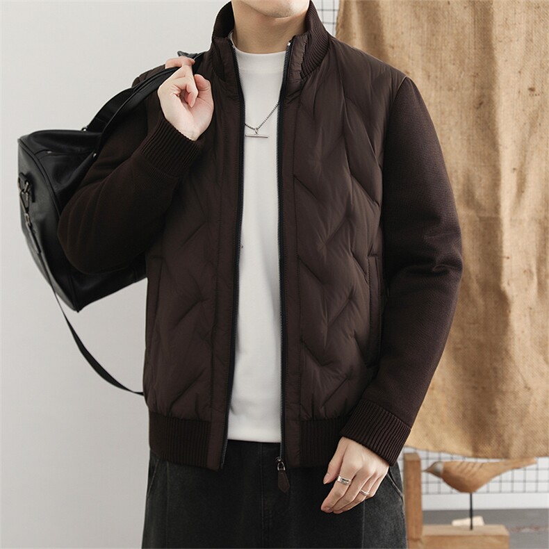 高端轻奢针织袖羽绒服男2025冬季新款潮流90鸭绒立领拼接外套,男装羽绒服,星座914
