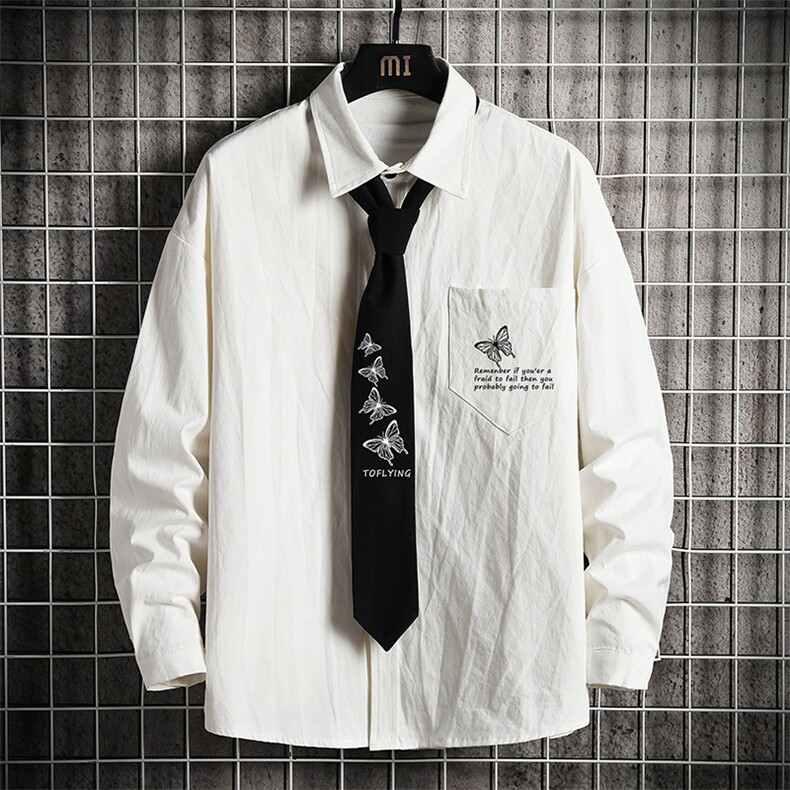 LC42108-P45痞帅领带长袖衬衫男士大码dk制服男jk衬衣男 网格挂拍图片