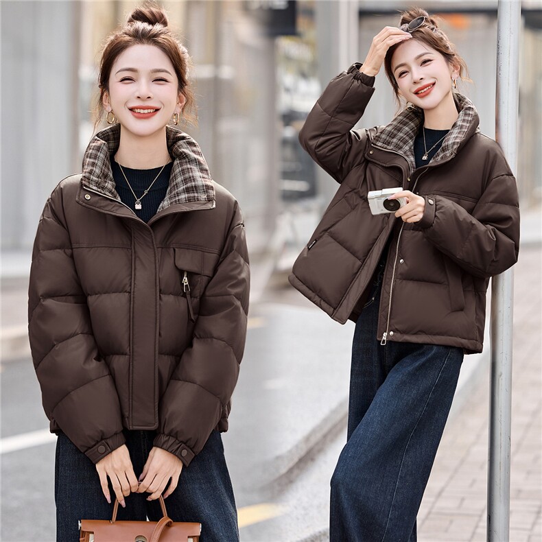 现货！PU皮羽绒服皮格子领防风保暖白鸭绒小个子皮外套,女装羽绒服,木橙西子
