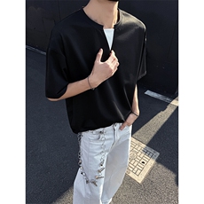 特批P25无差价夏季拼色V领凉感冰丝垂感短袖T恤男大码上衣T5120，男装T恤，电商A001-1