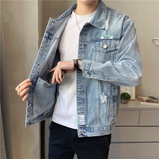 JK820-P85-现货店主风牛仔夹克肥仔量足破洞印花大码，男装夹克，星座103A