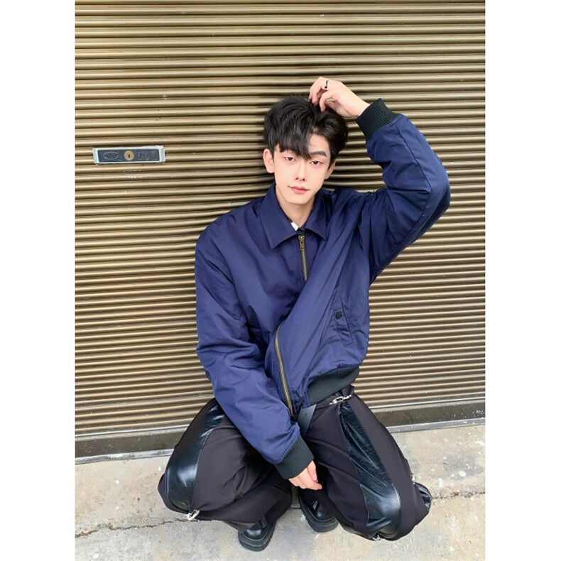 美式复古藏青色飞行员夹克外套短款棒球服男T120-P60,男装夹克,星座1007（原301D）