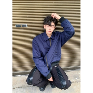 美式复古藏青色飞行员夹克外套短款棒球服男T120-P60图片