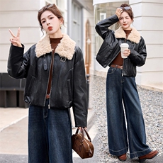 2025新款加绒休闲皮衣羽绒服，女装羽绒服，奕可儿