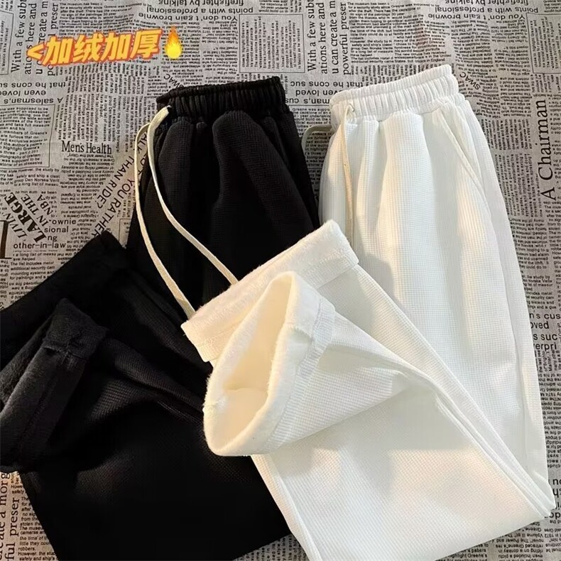 羊羔绒加绒裤子女秋冬季保暖束脚棉裤白灰色运动裤休闲卫裤K15-1,男装休闲裤,星座1116A-1（原606A）