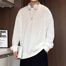 S5020/特P32春装新款棋盘格套头卫衣男潮宽松百搭长袖T恤外套，男装T恤，电商A141