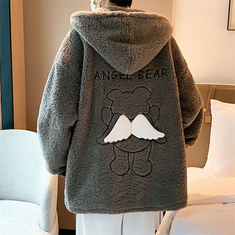 冬季新款宽松小飞熊刺绣羊羔毛棉服连帽棉袄棉衣A071-1009-P120,男装棉衣,电商A071