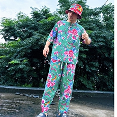 TZ340男士夏秋风大花套装大码宽松凉爽透气个性外套可作睡衣，男装休闲套装，星座115A-2