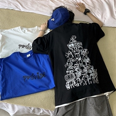 2024新款大码卡通机器人印花T恤宽松短袖情侣装A071-5513-P28，男装T恤，电商A071