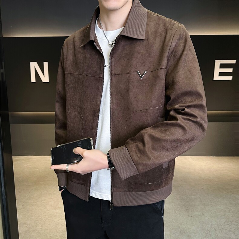 仿小牛皮翻领皮夹克春季男装皮衣C317-2686-P145卷后控188，男装夹克，电商C317