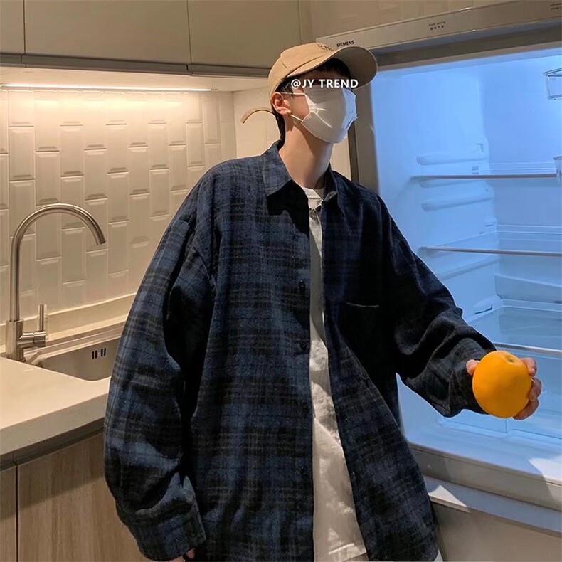长袖衬衫男士春秋季新款格子衬衣男复古港风寸衫上衣服C6915-P36,男装衬衫,星座1008-2