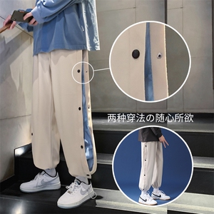 K3135/P55冬季毛呢排扣撞色休闲裤男学生潮束脚大码呢料直筒裤子图片