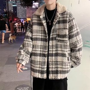日系复古格子棉衣外套男冬季港风羊羔毛保暖休闲棉服棉袄 J7820图片