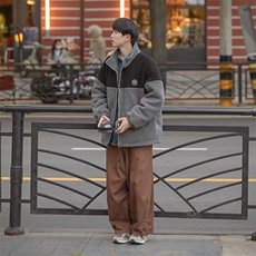 B225-W8414-P125-X148-标签拼接羊羔毛棉服-材质-60%棉-40%涤纶，男装棉衣，电商B225