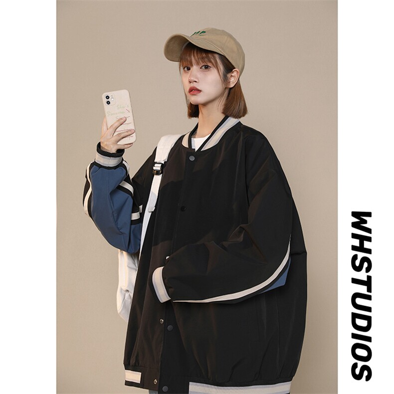 中性风小牛津上衣夹克宽松落肩拼色棒球服外套XZ214-8 JK701-P65图片