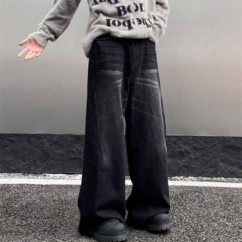 春秋款美式休闲直筒立体裁剪廓形牛仔裤男女宽松垂感拖地长裤潮,男装牛仔裤,星座506A