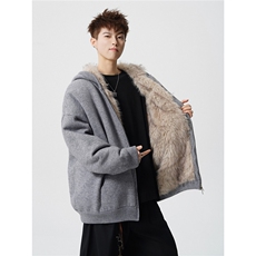 现货高品质加绒加厚座山雕毛领外套冬季针织衫保暖棉服特P170，男装针织衫/毛衣，电商D205