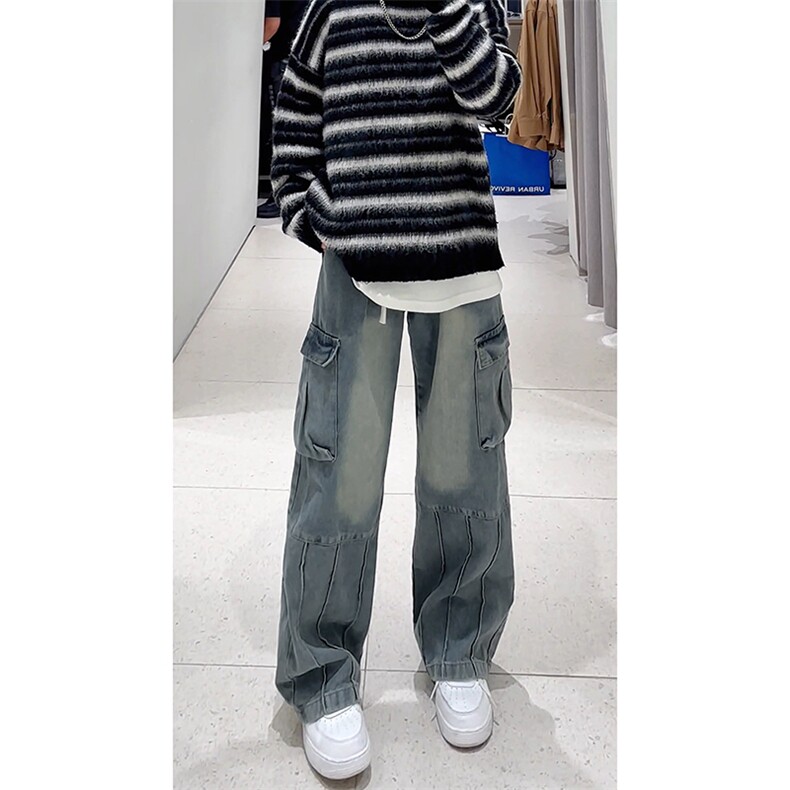 秋季新款工装牛仔裤男直筒美式痞帅大口袋拼接裤子-A1158TP55控88,男装牛仔裤,电商B241