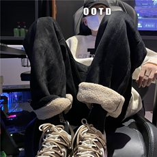 麂皮超厚羊羔绒裤子男款冬季加绒500g重磅卫裤美式防风防寒直筒裤，男装棉衣，星座612