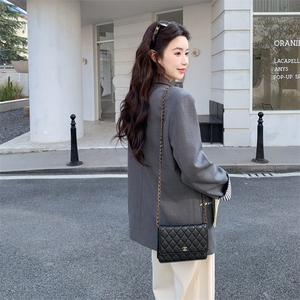 28081-7708-P145-K218春装新款灰色休闲百搭设计感西装外套