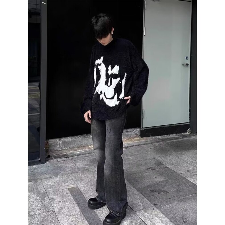 欧美小众高级感毛衣男宽松氛围感圆领套头针织衫情侣上衣,男装针织衫/毛衣,星座506A