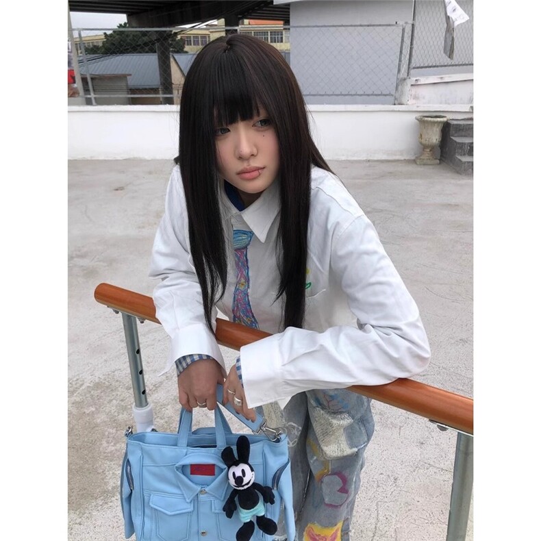手绘领带白色衬衫设计学院风衬衣2025春夏季ins外套CY1087-P40,男装衬衫,星座412-1