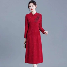 时尚妈妈旗袍连衣裙婚宴2025气质礼服新款洋气显中长瘦裙子，女装连衣裙，娇莉