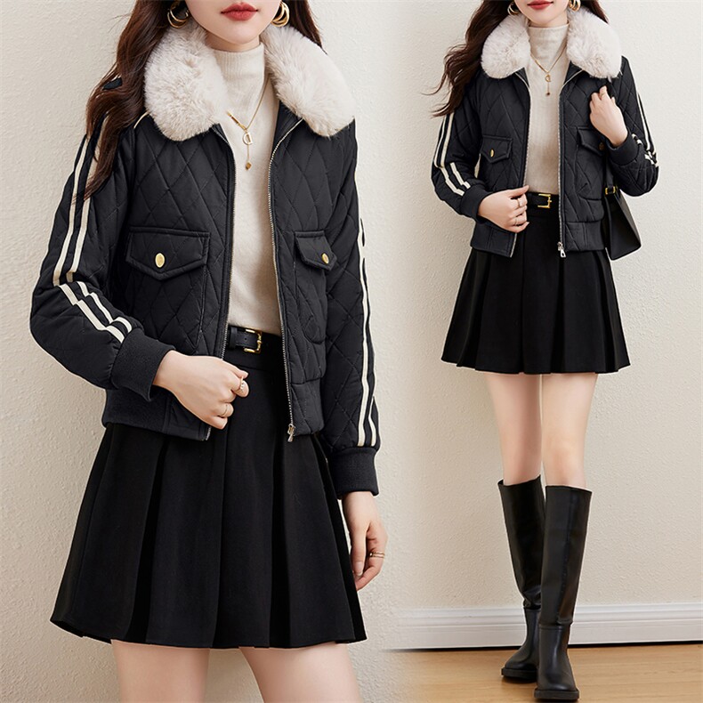 小皮衣棉服女短款2023冬季新款韩版修身显瘦机车服加绒皮夹克外套,女装皮衣,江南女神