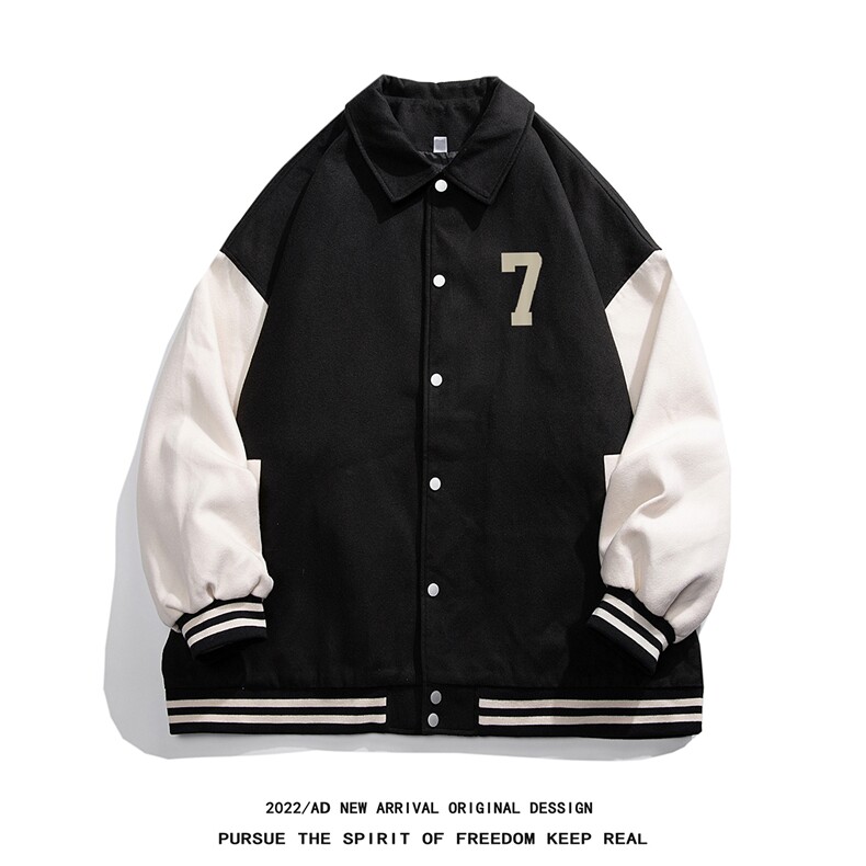 白底新美式西海岸嘻哈拼接拼色翻领棒球服夹克外套G611P85K118,男装夹克,电商A247-1