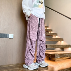特P40控78扎染灯芯绒美式刺绣大码宽松直筒休闲长裤子100聚酯K405，男装休闲裤，电商B370