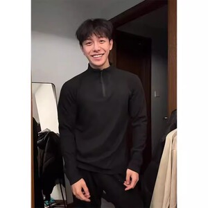 W10658-P35 网图现货 美式休闲纯色半拉链德绒打底衫骑行长袖T恤图片