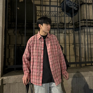 美式休闲潮牌格子衬衫外套春夏男女宽松慵懒风外套-CS003批45控58图片