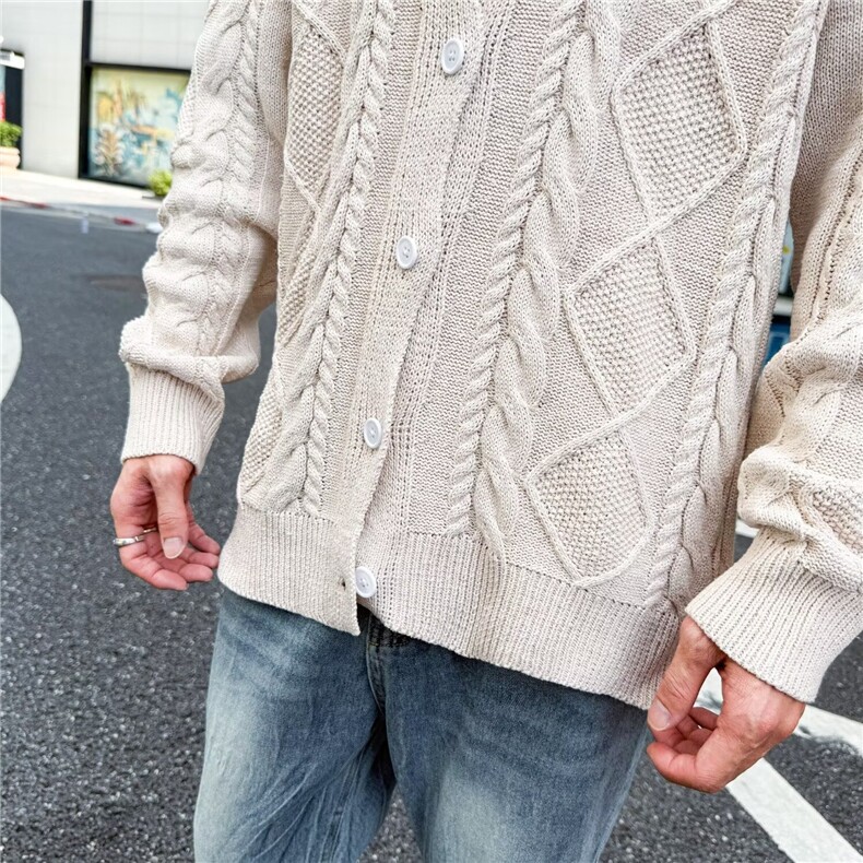 欧美冬季休闲加厚麻花毛衣立领开衫男外贸宽松潮流青年针织衫外套,男装针织衫/毛衣,星座506A