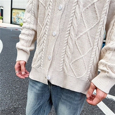 欧美冬季休闲加厚麻花毛衣立领开衫男外贸宽松潮流青年针织衫外套，男装针织衫/毛衣，星座506A