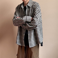 现货-小格子潮牌衬衫外套男百搭青少年衬衣-AC23098特批P58，男装衬衫，电商A351