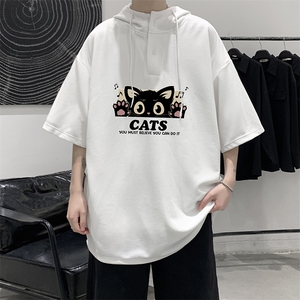 LD54389-P45NASA 连帽短袖t恤男大码胖子带帽五分袖中袖图片
