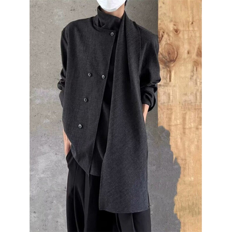 拼接高级感风飘带围巾衬衫复古中性风设计感衬衣CC25，男装衬衫，星座1116A（原606A-3）