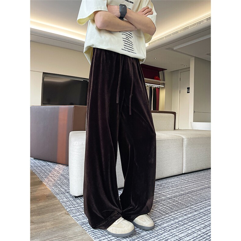 8XL-M加绒美拉德宽松金丝绒阔腿裤垂感拖地裤K993P55加绒65控78,男装休闲裤,电商D206-1