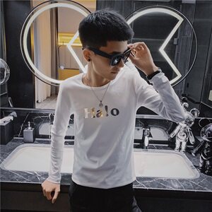 5秋季长袖修身T恤亮片烫金社会精神小伙潮男打底衫C301B-CT17图片