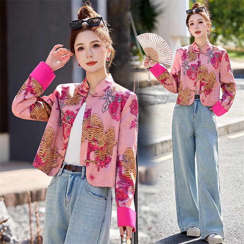新中式提花超火短外套女2025早春流行爆款小个子减龄精致唐装上衣，女装短外套，众宇琦