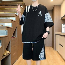 TZ25301-P55夏季休闲T恤短裤男两件套港风学生宽松短袖运动套装，男装牛仔裤，电商D310B