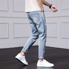2021新款夏装破洞牛仔裤潮男九分裤韩版休闲乞丐裤子男，男装牛仔裤，星座1006