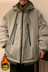户外双拉链防水纹章连帽棉服男加棉加厚棉衣外套M74-特P105控168，男装棉衣，电商A001