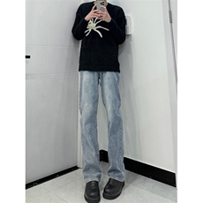 cleanfit裤子高街潮牌水洗微喇叭牛仔裤修身直筒痞帅长裤，男装牛仔裤，星座310A-4
