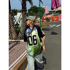 网图有货夏季美式复古球衣短袖T恤男女休闲运动v领上衣A604-P28，男装T恤，星座1505