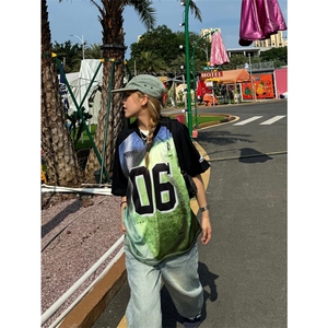 网图有货 夏季美式复古球衣短袖T恤男女休闲运动v领上衣 A604-P28图片