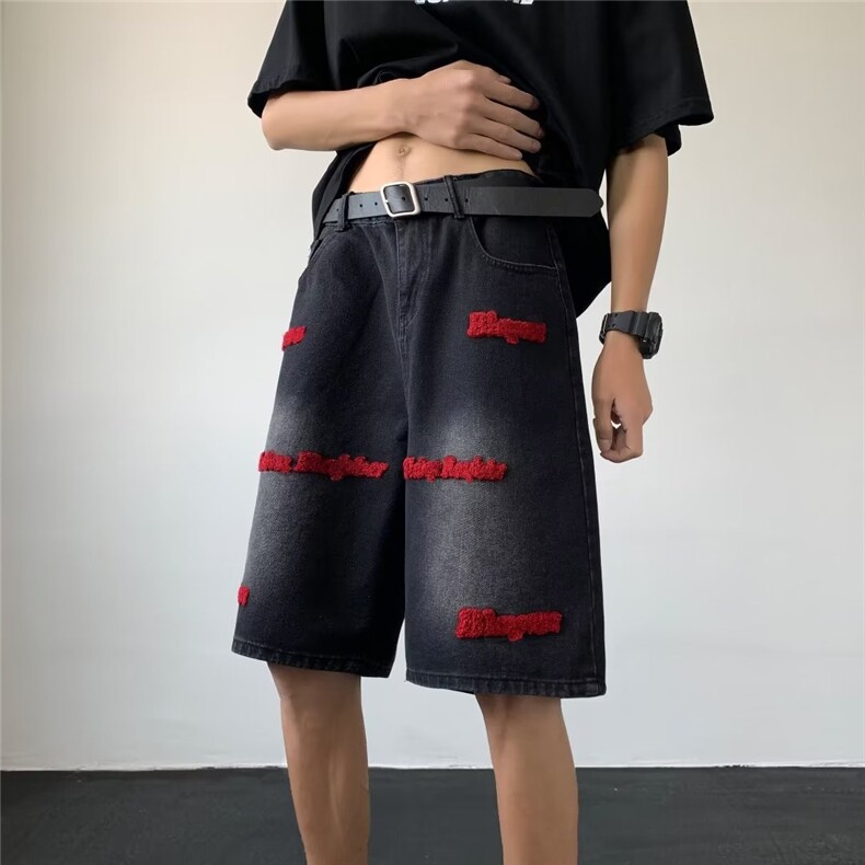 美式刺绣牛仔短裤男款夏季高街水洗五分裤XK8052P40,男装牛仔裤,星座1116-2