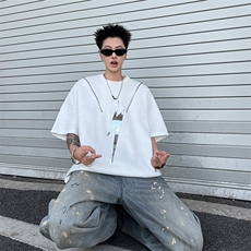 新款短袖t恤男夏季半袖上衣港风宽松休闲潮牌体恤衫T670-P35，男装T恤，星座308B-2