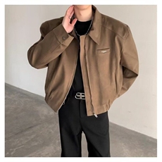 W9231-P75网图现货春季新款翻领夹克小众金属垫肩拉链呢子外套，男装夹克，星座1608-2